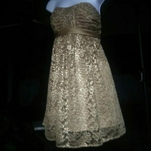 Rare Alfred Angelo Gold Lace Overlay Party Gown 12